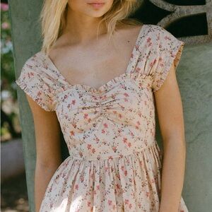 Floral Print Dress with Cap Sleeves - Luciana Dress - Pansy Garden